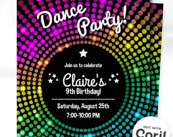 Invitación a fiesta de baile - Invitaciones a fiesta de baile de discoteca - Fiesta de discoteca - Fiesta de cumpleaños de discoteca - Baile de discoteca - Editar con Corjl