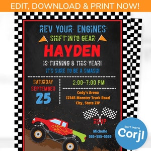 Monster Truck Invitation - Monster Truck Birthday Invitation - Monster Truck Birthday Party - Monster Truck Party - INSTANT ACCESS- Edit NOW