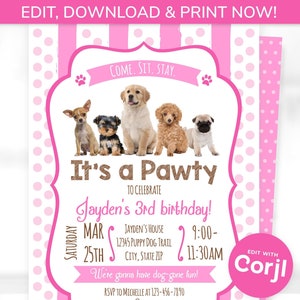 Puppy Birthday Invitation - Dog Birthday Party Invitations - Puppy Birthday Invitations - Dog Themed Party - INSTANT ACCESS - Edit NOW!
