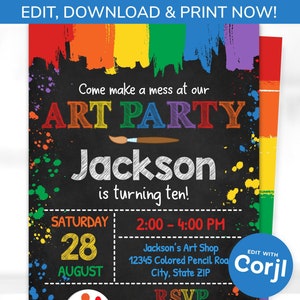 Art Party Invitation - Art Invitation - Art Birthday Party - Painting Party - Painting Birthday Invitation - Edit with Corjl