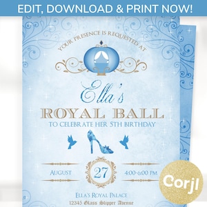 Cinderella Invitations, Cinderella Birthday Invitations, Cinderella Party, Cinderella Ball, Cinderella Wedding Invitation - Edit with Corjl