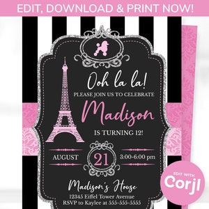 Paris Invitation - Paris Birthday Invitation - Paris Party Invitation Template - Paris Theme Party - Paris Party Ideas- Paris Party Supplies