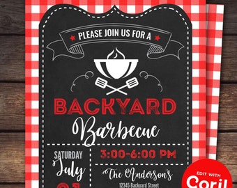 BBQ Invitations - BBQ Birthday - BBQ Party Invitations - Backyard bbq - Barbecue Party Invitations - Edit with Corjl