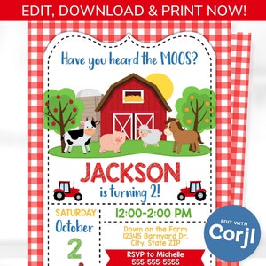 Farm Party Invitation, Farm Themed Birthday Invitation, Barnyard Party Invitation, Farm Invitation - Barn Party - Farm Birthday Invitation