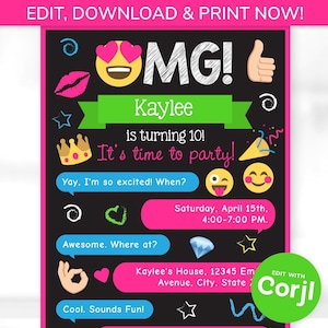 Faire-parts emoji - faire-part de fête emoji - faire-part d'anniversaire emoji - faire-part Emoji numérique - faire-part texte Emoji - modifier avec Corjl