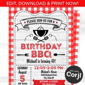BBQ Invitations - BBQ Birthday - BBQ Party Invitations - Barbecue Party - Barbecue Party Invitations - Edit with Corjl