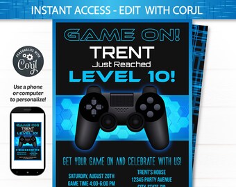 Video Game Party Invitations Video Game Invitation Video Etsy