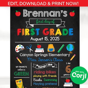 First Day of School Sign - Back to School Sign Template - Back to School Chalkboard Sign - First Day of School Chalkboard - INSTANT ACCESS!