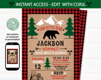 Lumberjack Party Invitations, Lumberjack Birthday Party Invitations - Lumber Jack Invitations - Lumberjack Invite -INSTANT ACCESS- Corjl