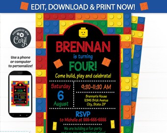 Building Block Invitation, Building Blocks Party Invitation - Building Blocks Birthday Invitation - INSTANT ACCESS - Edit with Corjl