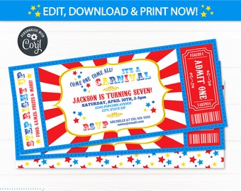 Carnival Invitations - Carnival Theme Party - Carnival Birthday Invitation - Carnival Ticket - Carnival Party - INSTANT ACCESS - Edit NOW!