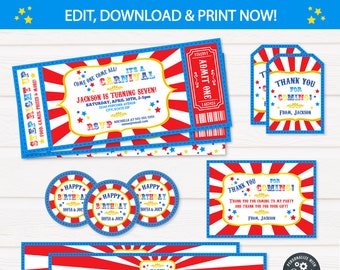 Carnival Birthday Invitations, Carnival Invitations, Carnival Theme Party, Carnival Party Supplies - INSTANT DOWNLOAD - Edit NOW!