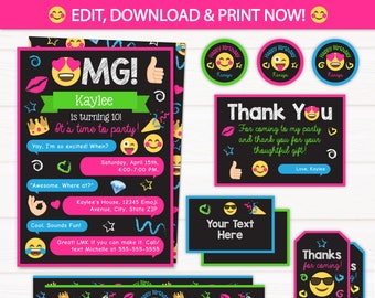 Emoji Party Invitations - Emoji Party Supplies - Emoji Party Favors - Emoji Birthday Invitations - Instant Download - Edit NOW! ArcticParty