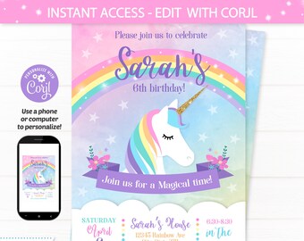 unicorn birthday invitation etsy