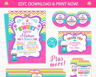 Candy Shop Invitation - Candy Birthday Invitations - Candy Shoppe Party Invitations - Candy Party Thank You - INSTANT ACCESS! Edit NOW!