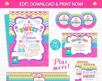 Candy Shop Invitation - Candy Birthday Invitations - Candy Shoppe Party Invitations - Candy Party Thank You - INSTANT ACCESS! Edit NOW!