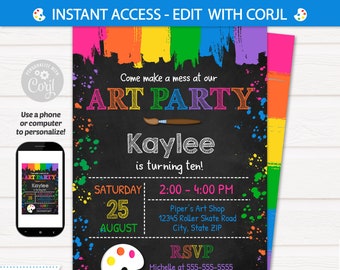 Art Party Invitation - Art Invitation - Art Birthday Party - Painting Party - Art Party Invitations - INSTANT ACCESS - Edit NOW! Corjl