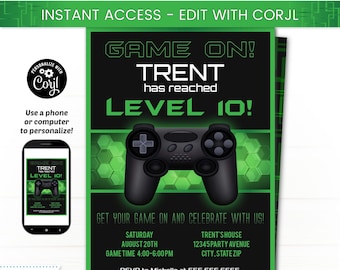 Video Game Party Invitations Etsy