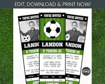 Soccer Invitations - Soccer Ticket Invitation - Soccer Party - Soccer Birthday Invitation - Soccer Party Supplies - Football - Edit NOW!