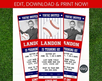 Baseball Invitations - Baseball Birthday Invitations - Baseball Ticket Invitation - Baseball Party Invitations - INSTANT ACCESS - Edit NOW!