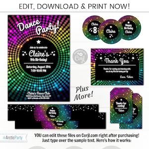 Dance Party Invitations - Disco Dance Birthday Invitations - Disco Party Invitations - Dance Party Thank You - Dance Party Supplies  - Corjl