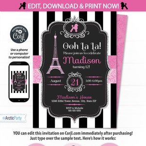 Paris Invitation Paris Birthday Invitation Paris Party Invitation Template Paris Theme Party Paris Party Ideas Paris Party Supplies image 1