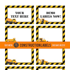 Constructielabels - Constructievoedsellabels - Constructiefeestlabels - Constructiefeestgunsten - NU bewerken met Corjl