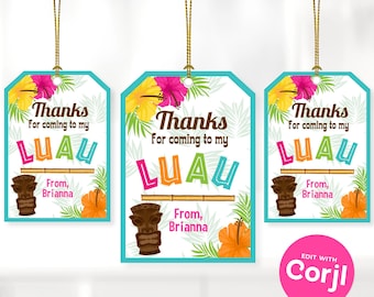 Luau Favor Tags, Luau Party Gift Tags, Printable Luau Favor Tags - Luau Party Favors - Luau Birthday Supplies - Hawaiian Party Tags