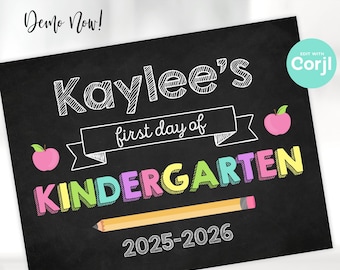 Pink First Day of School Sign - Back to School Sign Template - Girls First Day of School Chalkboard Sign - Pink Back to School Sign