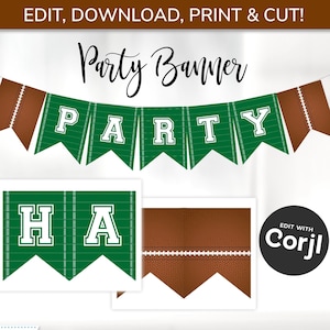 Football Party Banner - Printable Football Banner - Football Flags - Football Party Birthday - Game Day Banner - Edit with Corjl