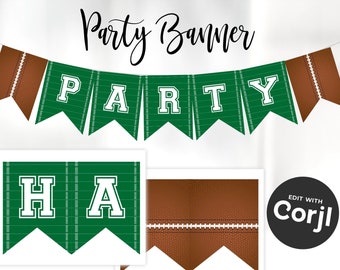 Banner para fiesta de fútbol - Banner para fiesta de fútbol imprimible - Banderas de fútbol - Cumpleaños de fiesta de fútbol - Banner para el día del juego - Editar con Corjl