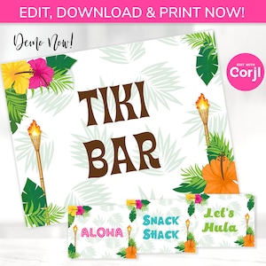 Luau Party Signs - Hawaiian Luau Sign - Luau Party Supplies - Tropical Birthday Welcome Sign - Hawaii Themed Poster - Edit with Corjl
