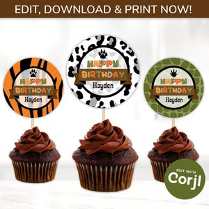 Safari Cupcake Toppers, Zoo Stickers, Animal Print Cupcake Toppers, Zoo Gift Tags, Safari Favor Tags, Animal Cupcake Circles, Jungle Cupcake