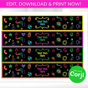 Glow Party Water Bottle Labels - Neon Party Water Bottle Wrappers - Edit with Corjl