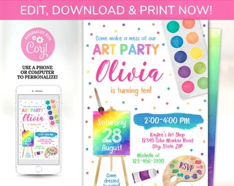 Pink Art Party Invitation - Art Birthday Invitation - Girl's Art Party Invitation - Painting Birthday Party - Paint Party for Girls