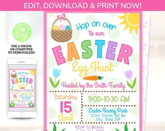 Easter Egg Hunt Invitation - Easter Hunt Invitation - Easter Invite - Neighborhood Easter Egg Invitation - INSTANT ACCESS - Edit NOW!