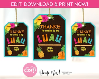 Luau Favor Tags, Luau Party Gift Tags, Printable Luau Favor Tags - Luau Party Favors - Adult Luau Supplies - Hawaiian Party Tags