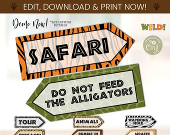 Safari Party Signs - Jungle Party Signs - Zoo Party Signs - Animal Print Party Signs - Edit and Print NOW!