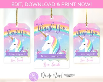 Einhorn Gastgeschenke, Einhorn Geschenkanhänger, druckbare Einhorn Gastgeschenke - Einhorn Gastgeschenke - Einhorn Geburtstagszubehör - Corjl