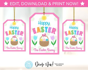 Easter Basket Gift Tags - Printable Easter Tags - Easter Gift Tags - Easter Favor Tags - Easter Bunny Tags - INSTANT ACCESS - Edit NOW!