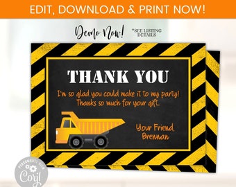 Construction Thank You Card - Construction Invitation - Construction Party Ideas - Construction Party Invitations - Construction Birthday