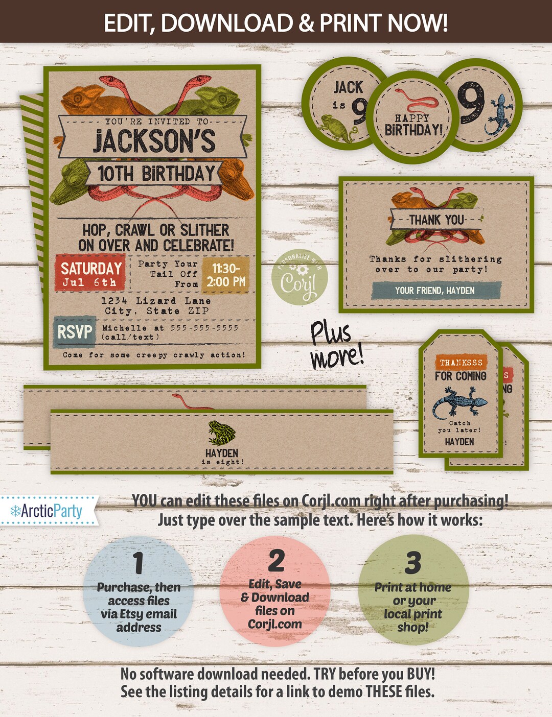 Reptile Invitations - Reptile Food Labels - Reptile Gift Tags - Reptile ...