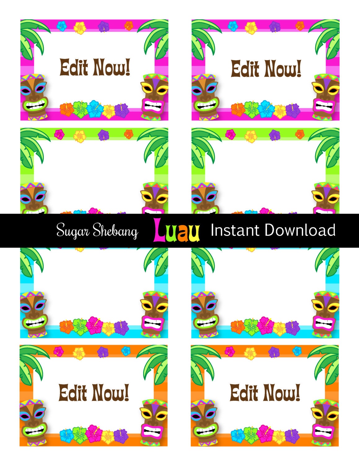 Luau Food Labels- INSTANTLY Downloadable and Editable File - Personalize at home with Adobe Reader or PicMonkey.com - Luau Party Supplies