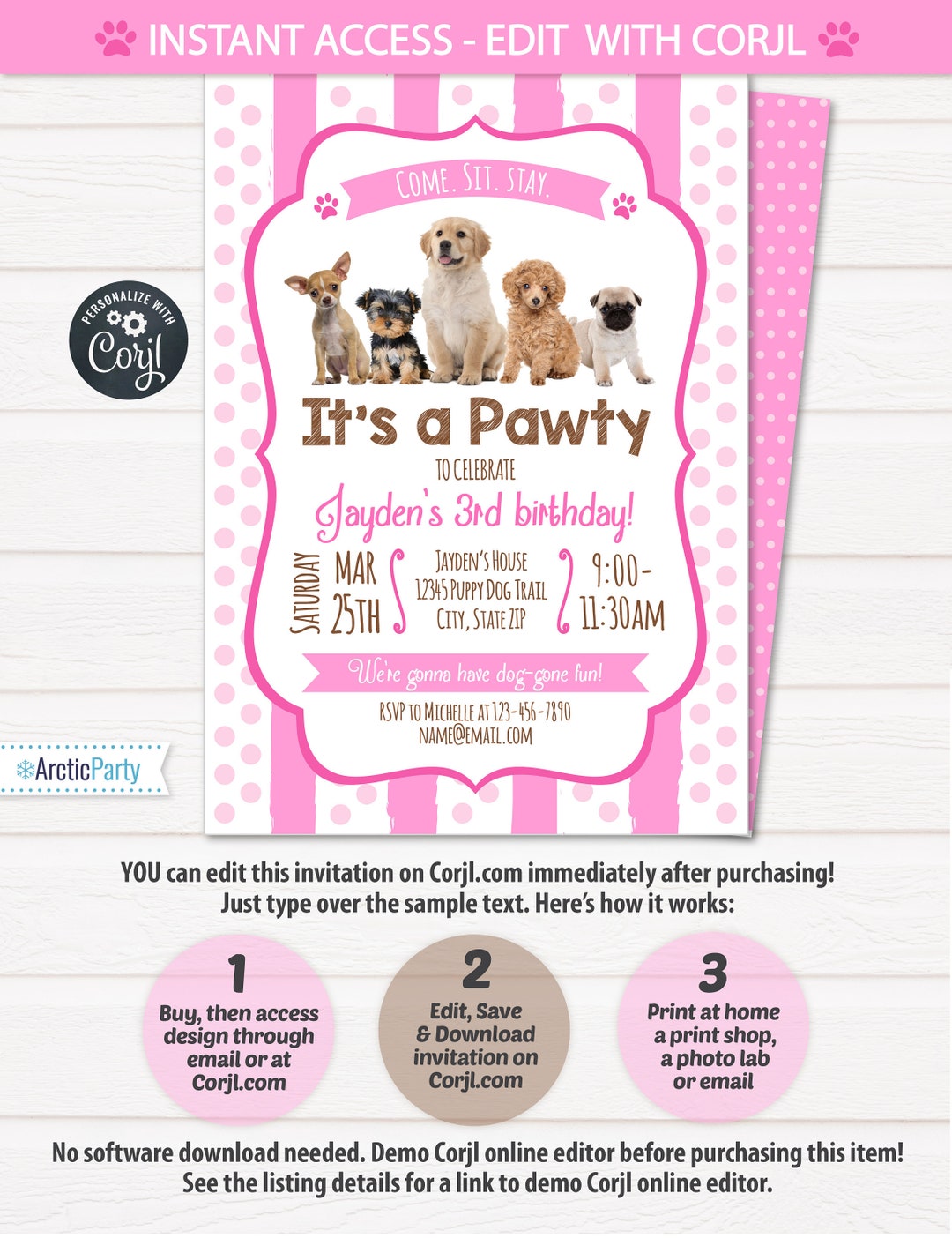 Puppy Birthday Invitation Dog Birthday Party Invitations Puppy Birthday