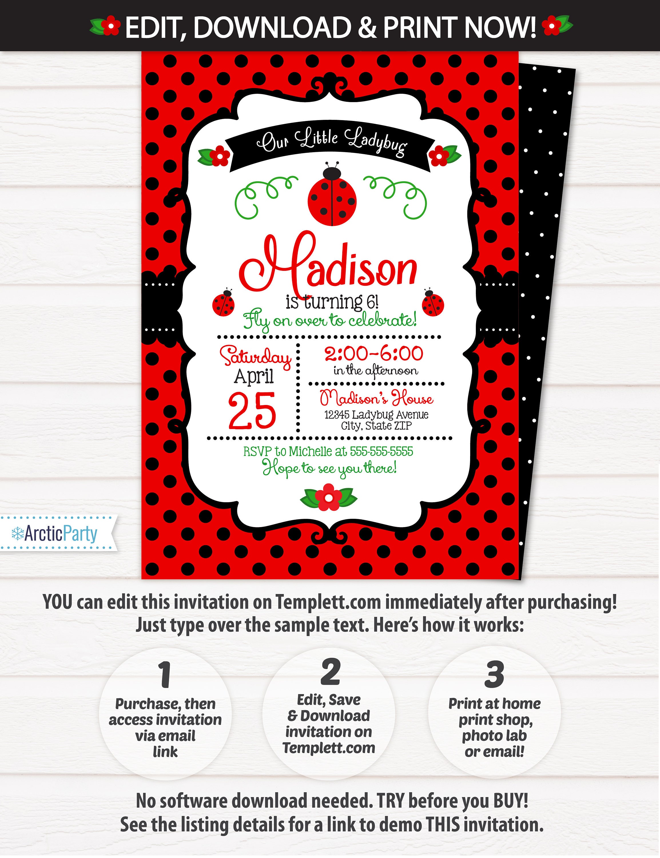 Ladybug Party Invitations Ladybug Birthday Invitations Ladybug