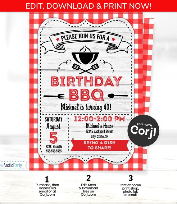 BBQ Invitations - BBQ Birthday - BBQ Party Invitations - Barbecue Party - Barbecue Party Invitations - Edit with Corjl