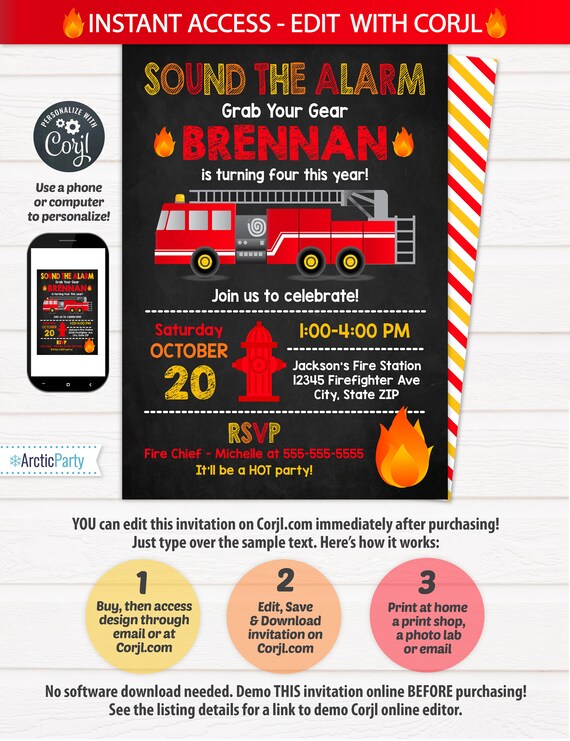 fire truck birthday party invitations firetruck party etsy