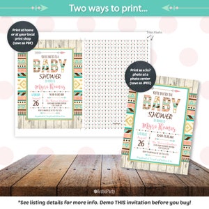Tribal Baby Shower Invitation, Aztec Baby Shower Invitation, Baby Shower Invitation, Native American Baby Shower INSTANT ACCESS Edit NOW image 3