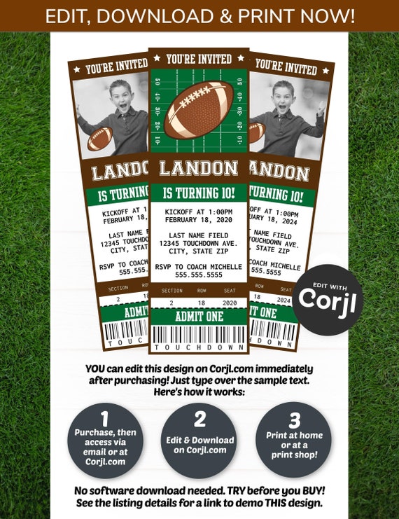 Football Invitation - Football Party Invitation - Football Birthday Invitations - Superbowl Invites - Edit with Corjl