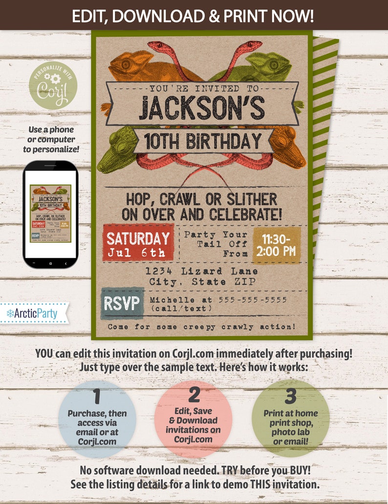 Reptile Invitation Lizard Invitation Reptile Party Etsy